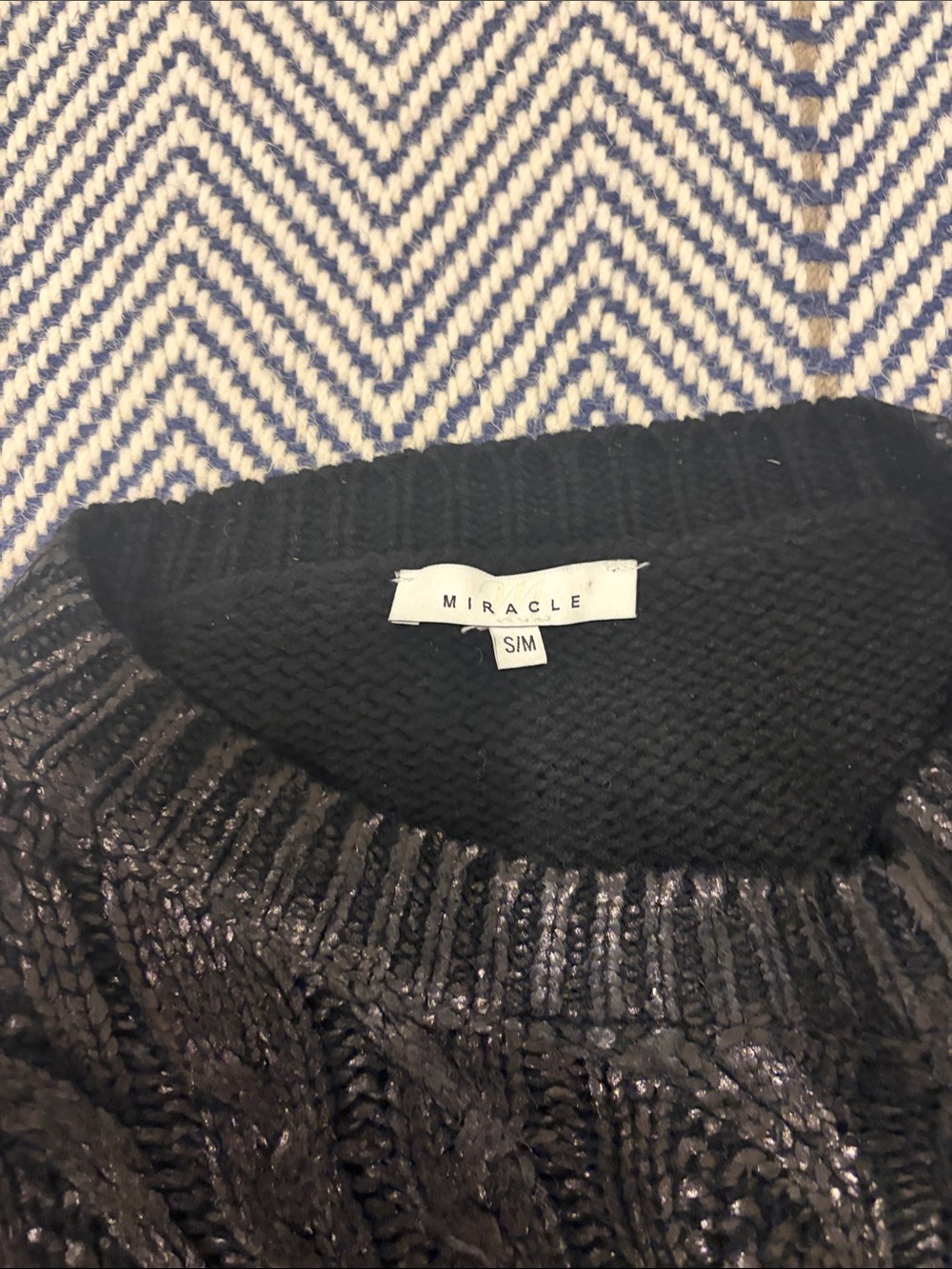 Miracle Black Metallic Cable Knit Crewneck Sweater - Picture 2 of 4